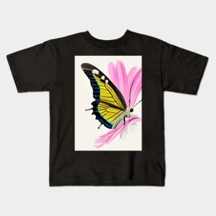 PRETTY COBALT BLUE AND PINK BUTTERFLY Kids T-Shirt